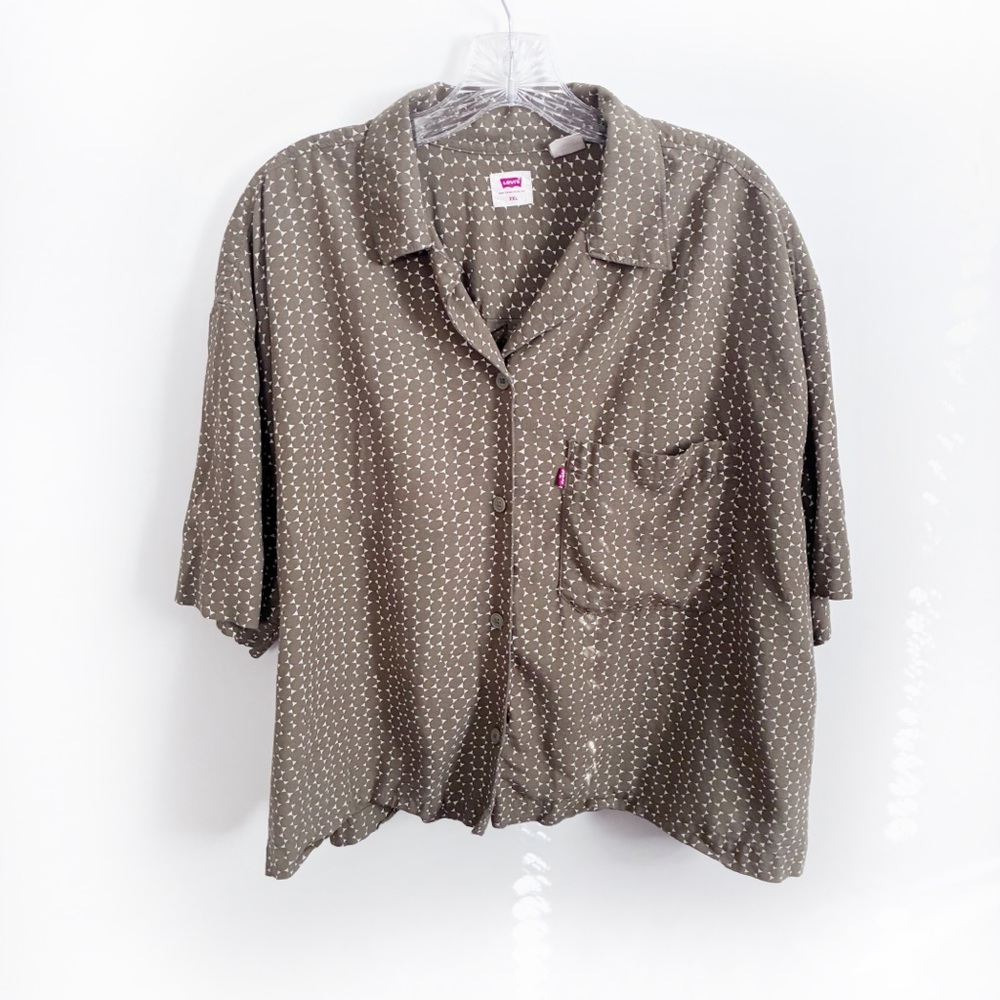 Levi’s Zandt crop top green olive white button up circles collar oversized - Picture 1 of 8
